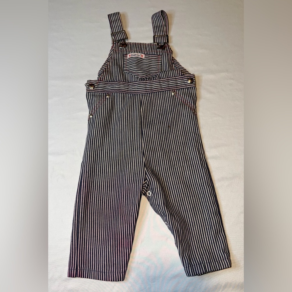 Vintage Health-Tex Striped Overalls 18M USA Railroad Stripe Baby Toddler